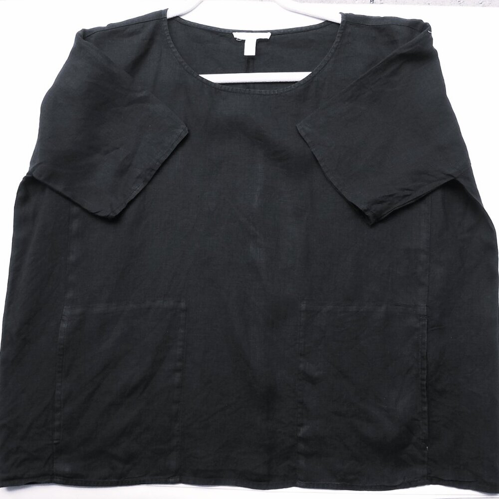 Eileen Fisher Organic Linen Top, Black, XS. Pockets, XLNT